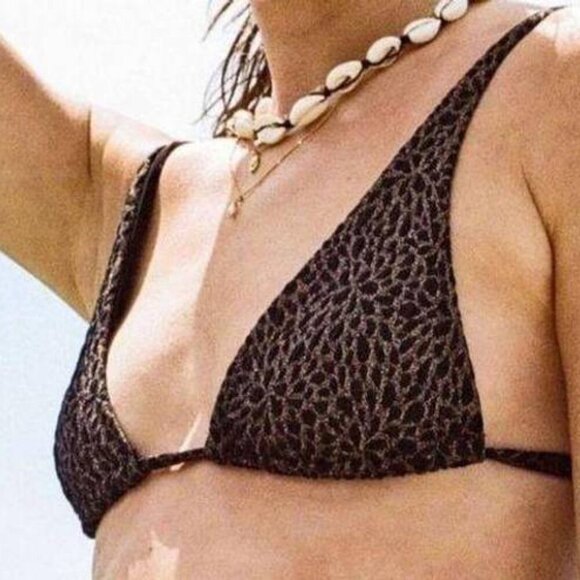 Andie x Demi Moore Swim Triangle Bikini Top Black Glitter Pattern Neutral Travel - Picture 1 of 15